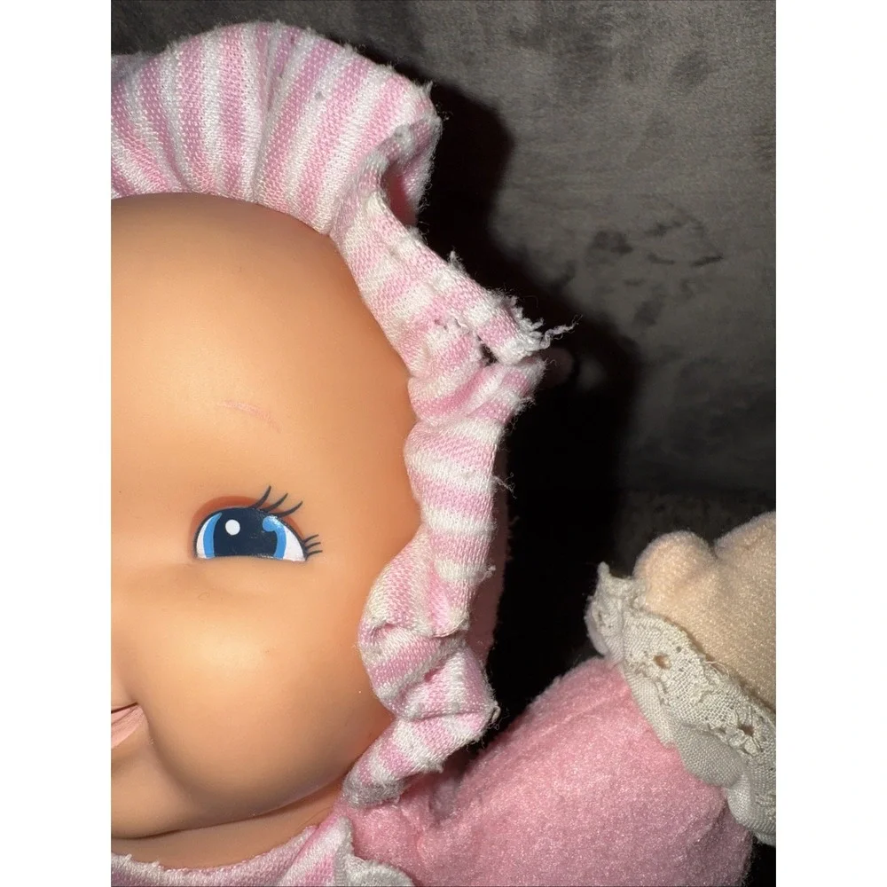 Goldberger Fuzzy Fleece Baby Plush Doll Pink Stripes Pj's Vinyl 11